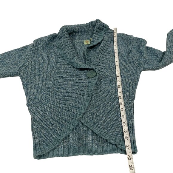 Anthropologie Monogram Heathered Teal Cardigan Shawl Wool Alpaca Blend Sweater M - Picture 8 of 8